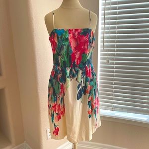 Oleg Cassini Cream Linen Floral Midi Cocktail Dress in size 10 Vintage